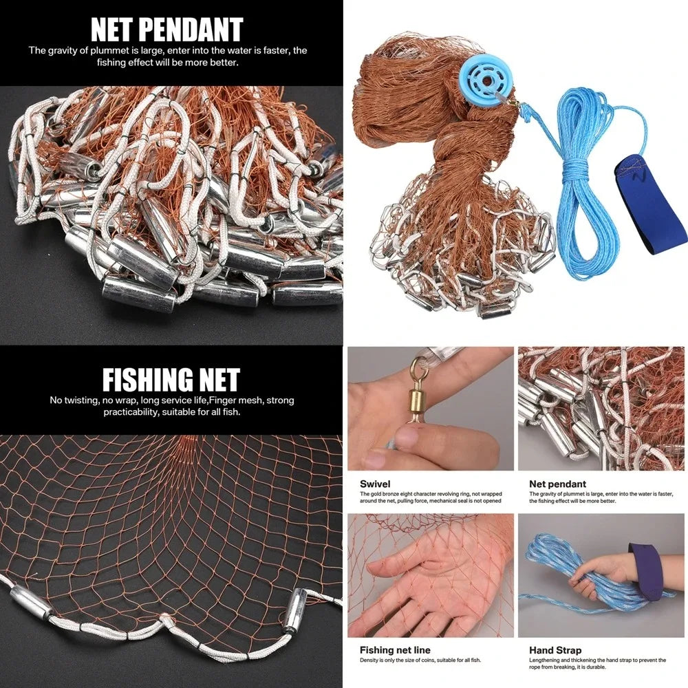 🎣 Premium Saltwater Fishing Cast Net 3ft/4ft/5ft/6ft/8ft – Easy Throw Bait Trap with Heavy-Duty Zinc Sinkers