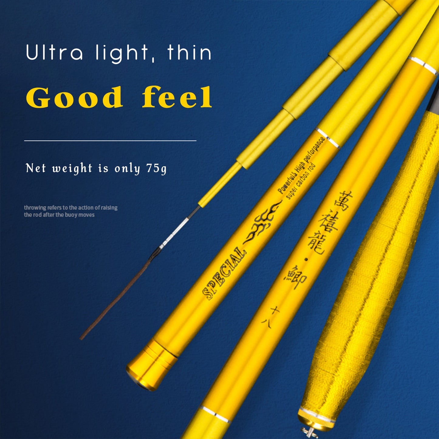 Fishing Rod Gold High Carbon Lightweight Ultra Hard 2.7M-6.3M
