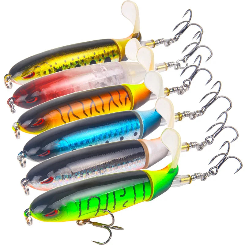 π£ 6Pcs Whopper Plopper Topwater Fishing Lures β Rotating Tail Hard Baits for Bass, Pike, and Chub π