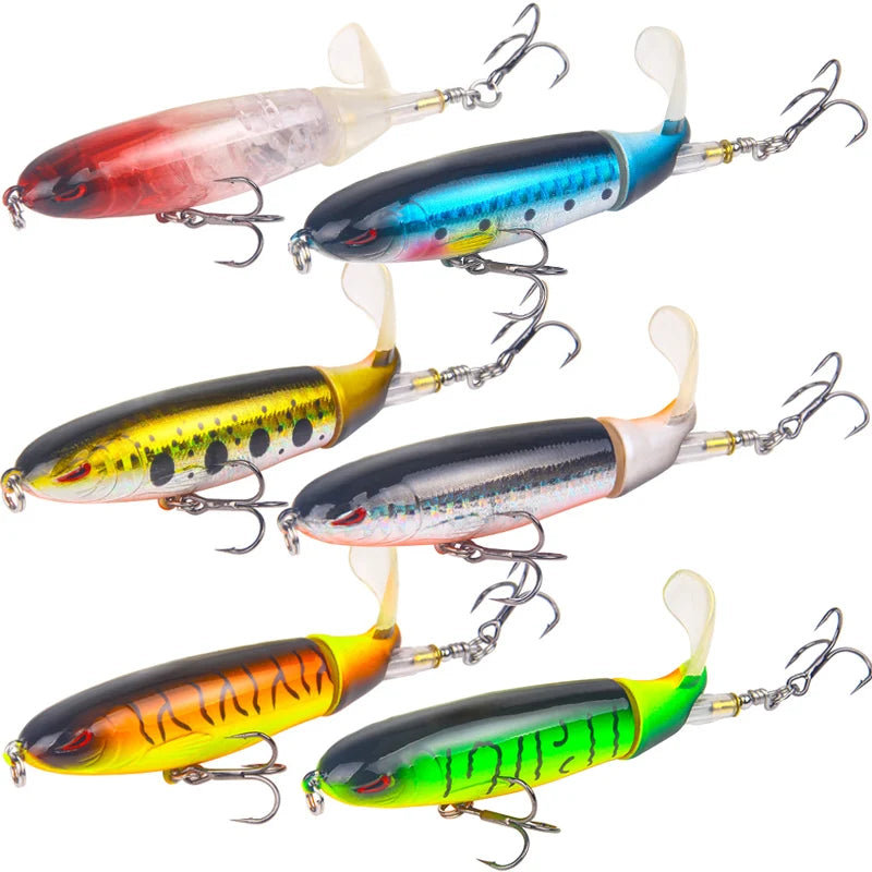 π£ 6Pcs Whopper Plopper Topwater Fishing Lures β Rotating Tail Hard Baits for Bass, Pike, and Chub π
