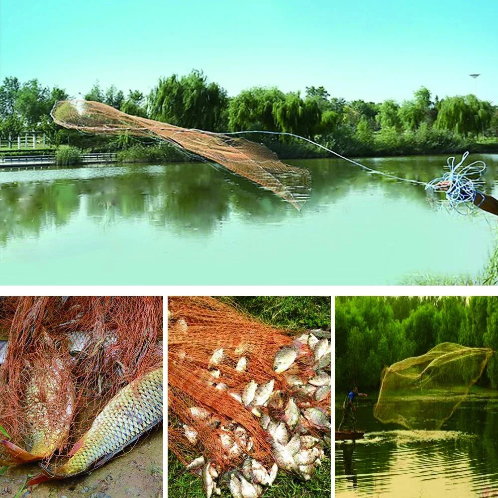 🎣 Premium Saltwater Fishing Cast Net 3ft/4ft/5ft/6ft/8ft – Easy Throw Bait Trap with Heavy-Duty Zinc Sinkers