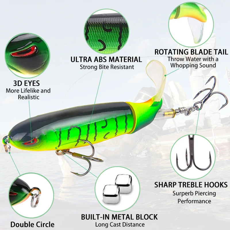 π£ 6Pcs Whopper Plopper Topwater Fishing Lures β Rotating Tail Hard Baits for Bass, Pike, and Chub π