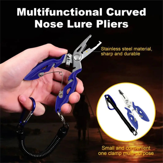 Multifunctional Fishing Pliers – Curved Mouth, Line Cutter, Hook Remover & Coil Opener 🐟✂️