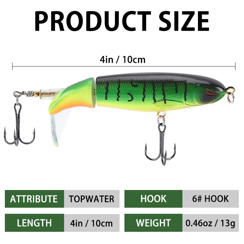 π£ 6Pcs Whopper Plopper Topwater Fishing Lures β Rotating Tail Hard Baits for Bass, Pike, and Chub π
