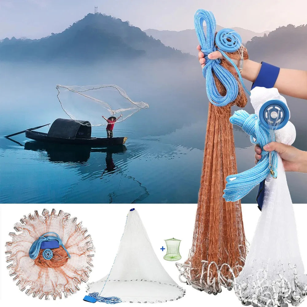 🎣 Premium Saltwater Fishing Cast Net 3ft/4ft/5ft/6ft/8ft – Easy Throw Bait Trap with Heavy-Duty Zinc Sinkers