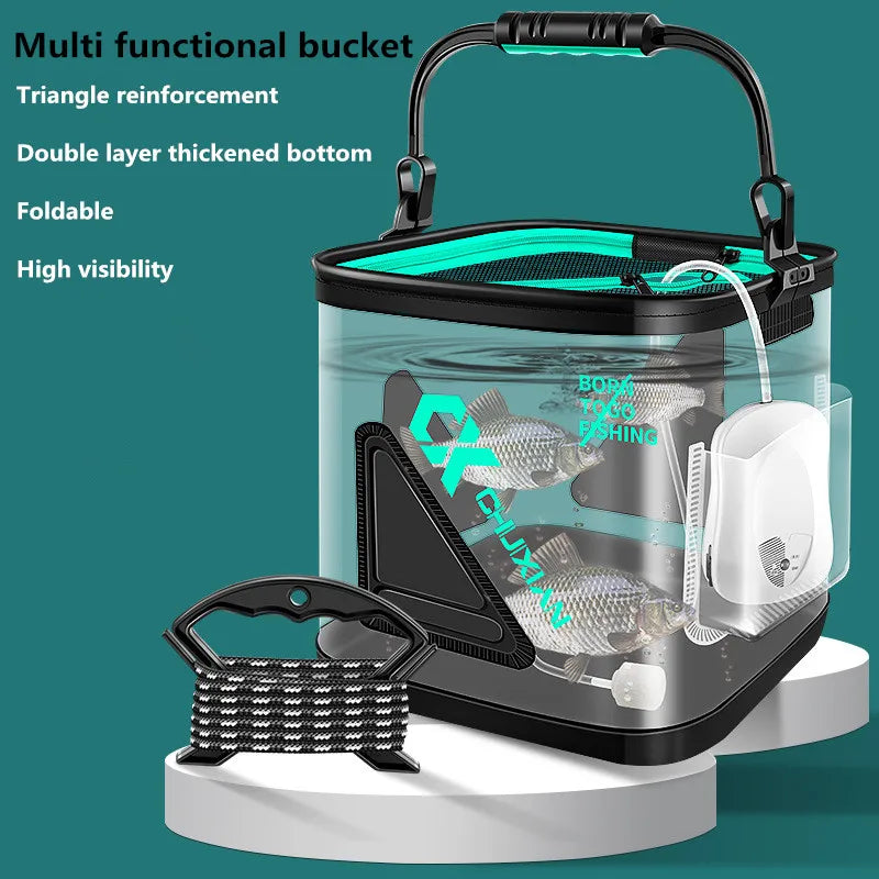 13L Fish Bucket EVA Thickened Transparent, Foldable!