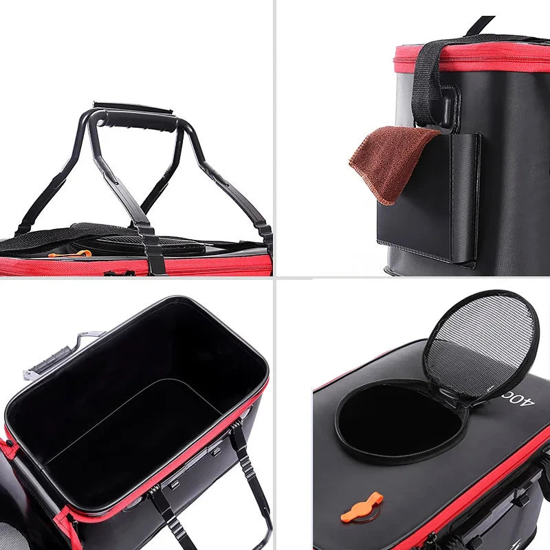 Portable EVA Collapsible Fishing Bucket – Multi-Purpose Live Fish Tank with Side Pocket