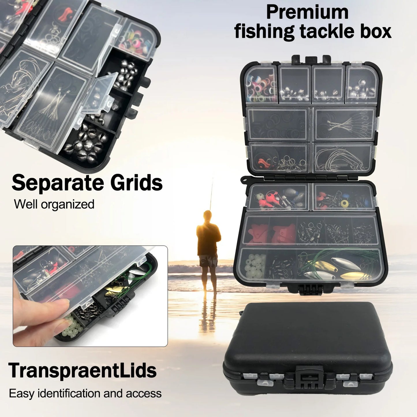 🎣 Premium 170–410PCS Professional Fishing Kit with Tackle Box – Hooks, Sinkers & Swivels for Bass, Trout & Saltwater Fishing