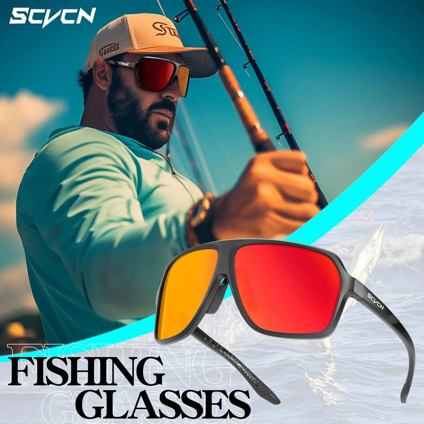 🕶️ SCVCN Fishing Sunglasses Square Polarized UV400 Fishing Glasses For Men Women