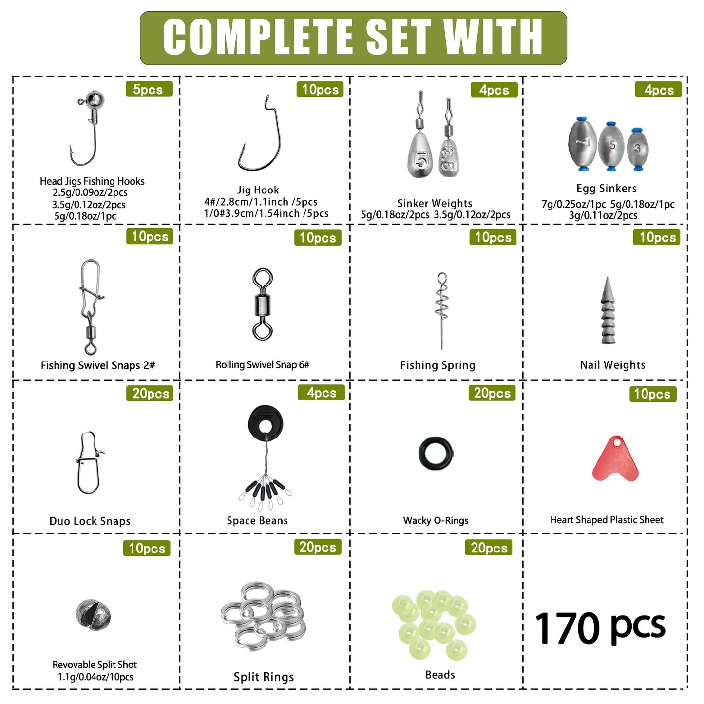 🎣 Premium 170–410PCS Professional Fishing Kit with Tackle Box – Hooks, Sinkers & Swivels for Bass, Trout & Saltwater Fishing