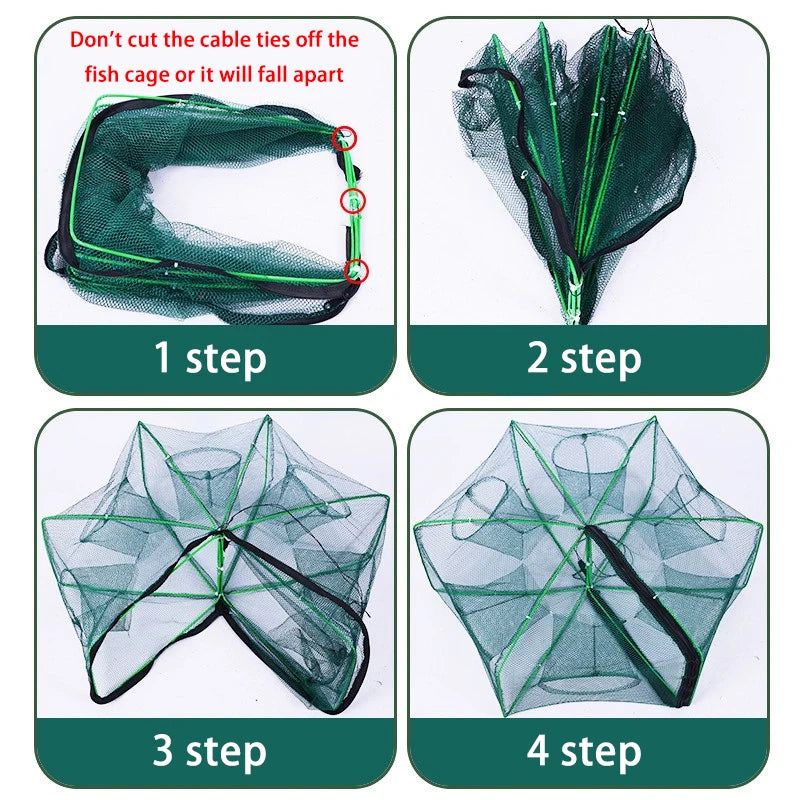 š¦ ProFold⢠Foldable Nylon Fishing Trap Net ā 6/8/10/12 Holes for Crayfish, Crab, Shrimp & More š£