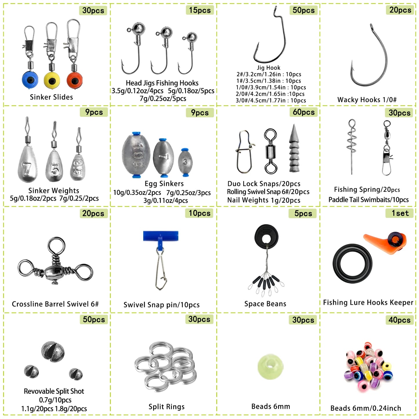 🎣 Premium 170–410PCS Professional Fishing Kit with Tackle Box – Hooks, Sinkers & Swivels for Bass, Trout & Saltwater Fishing