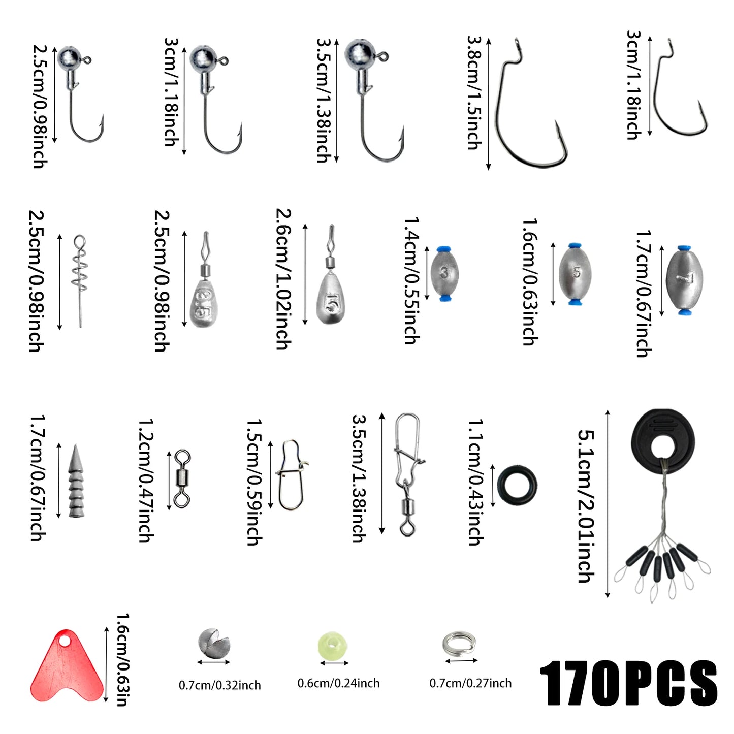 🎣 Premium 170–410PCS Professional Fishing Kit with Tackle Box – Hooks, Sinkers & Swivels for Bass, Trout & Saltwater Fishing