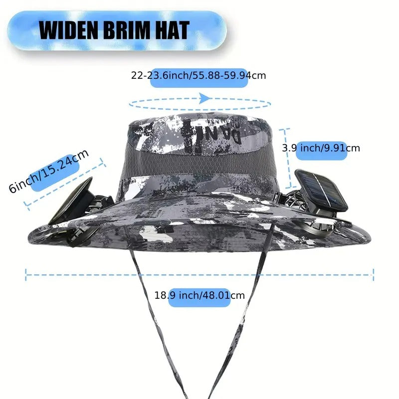 Solar-Powered Fan Hat for Outdoor Activities – Wide Brim Sun Protection with USB Charging & Solar Charging