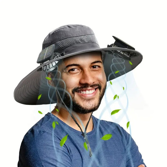 Solar-Powered Fan Hat for Outdoor Activities – Wide Brim Sun Protection with USB Charging & Solar Charging
