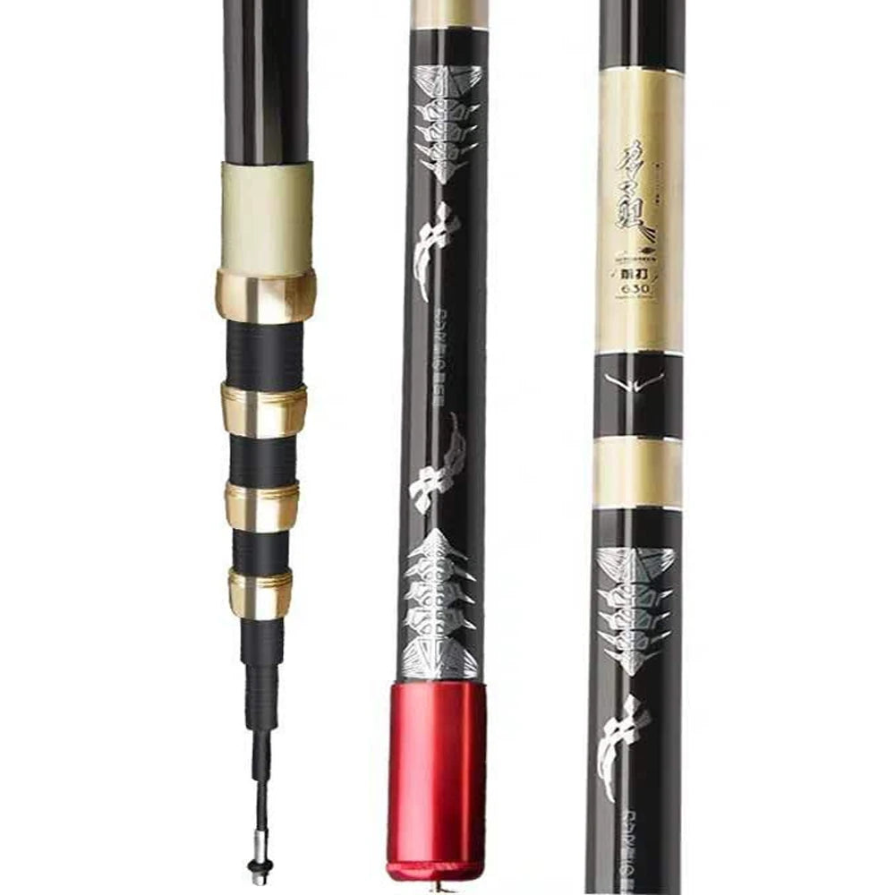 9m fishing pole Telescopic Pole, Portable Fishing Rod, 4.9m-9m Carbon Fiber Fishing Hand Fishing Rod with Metal Reel Seat and Guides, for Fresh Water, Salt Water (Color : Red, Size Each rod has an enhanced fighting butt so you can fight the largest of fish with comfort and ease. Aquaris Pole 9m - Mivardi