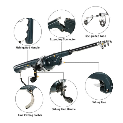 TravelMaster Mini Fishing Combo: Portable Telescopic Rod with Reel Line 🎣