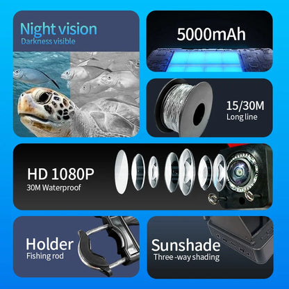 Portable 1080P Fish Depth Finder with 4.3” LCD & Night Vision | Underwater Fishing Camera 220°