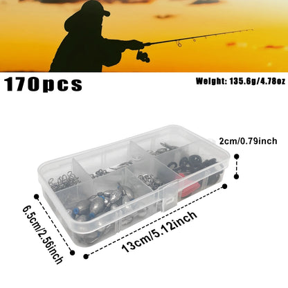 🎣 Premium 170–410PCS Professional Fishing Kit with Tackle Box – Hooks, Sinkers & Swivels for Bass, Trout & Saltwater Fishing