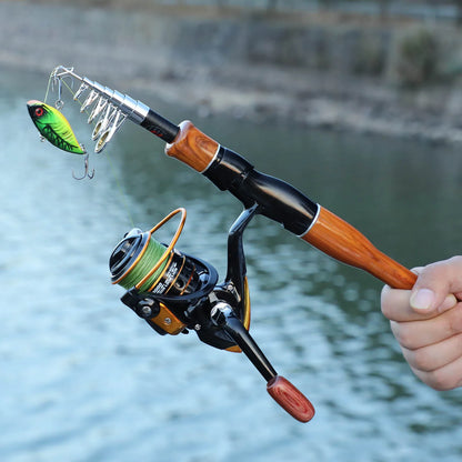 Telescopic Fishing Rod & Reel Combo – 1.6m Fiberglass Travel Rod with 3000 Spinning Reel, 13BB, 5.2:1 Gear Ratio & Fishing Line