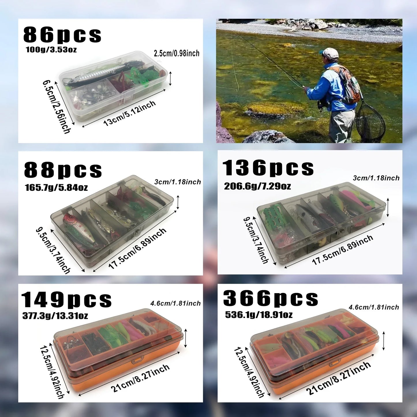 Best Multi-Lure Fishing Kit – Complete 86/88/136/149/366pcs Tackle Box for Bass, Pike & Trout