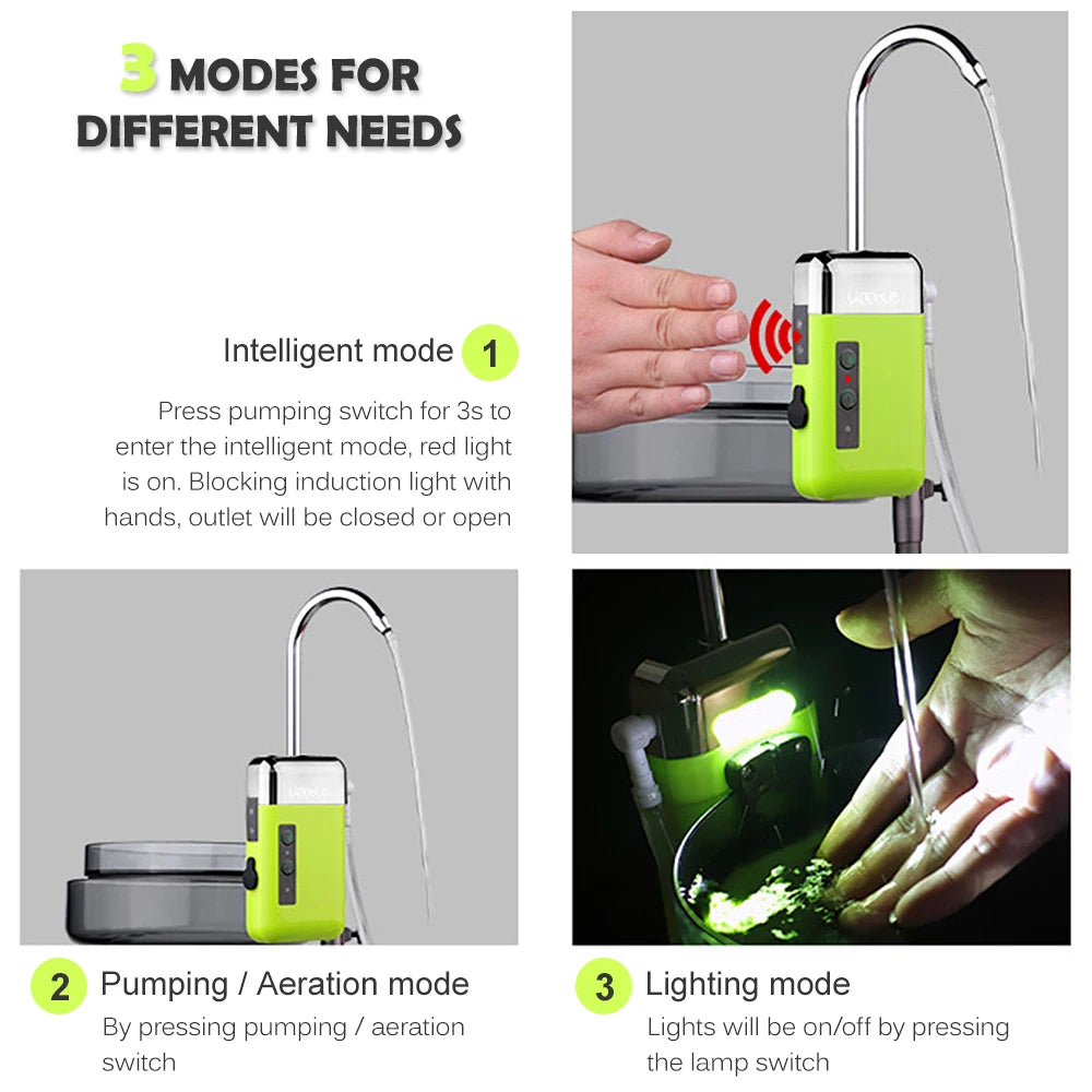 Portable 3-in-1 Mini Oxygen Pump with USB Charging & LED Lighting for Outdoor Fishing 🎣💡