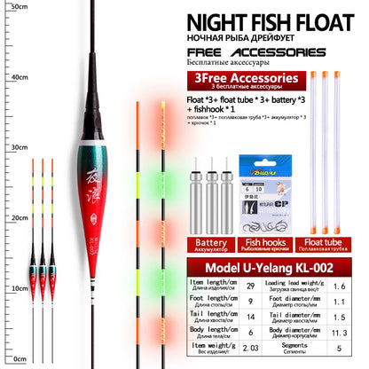 ✨ 3PCS Nano Electric Fishing Floats Set with CR425 Batteries & Hooks – Luminous Freshwater Night Fishing Accessories 🎣