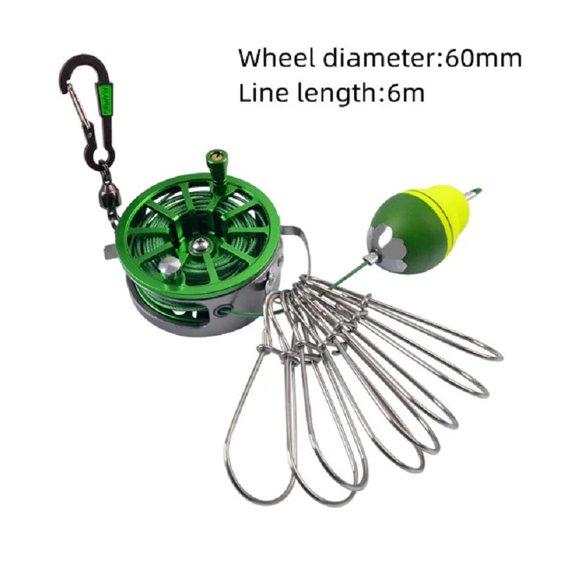 Premium Fishing Stringer – Stainless Steel Live Fish Lock with 8 Buckles, Telescopic Wheels & 6m/7m Lanyard for Carp & Sea Fishing