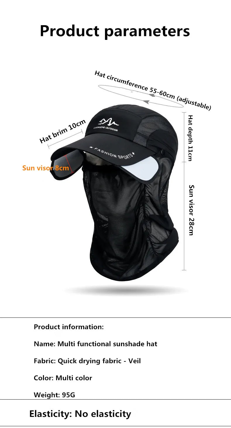 360° Portable Fishing Sun Hat – UV Protection Wide Brim Hat with Detachable Neck Flap for Fishing, Hiking & Outdoor Adventures