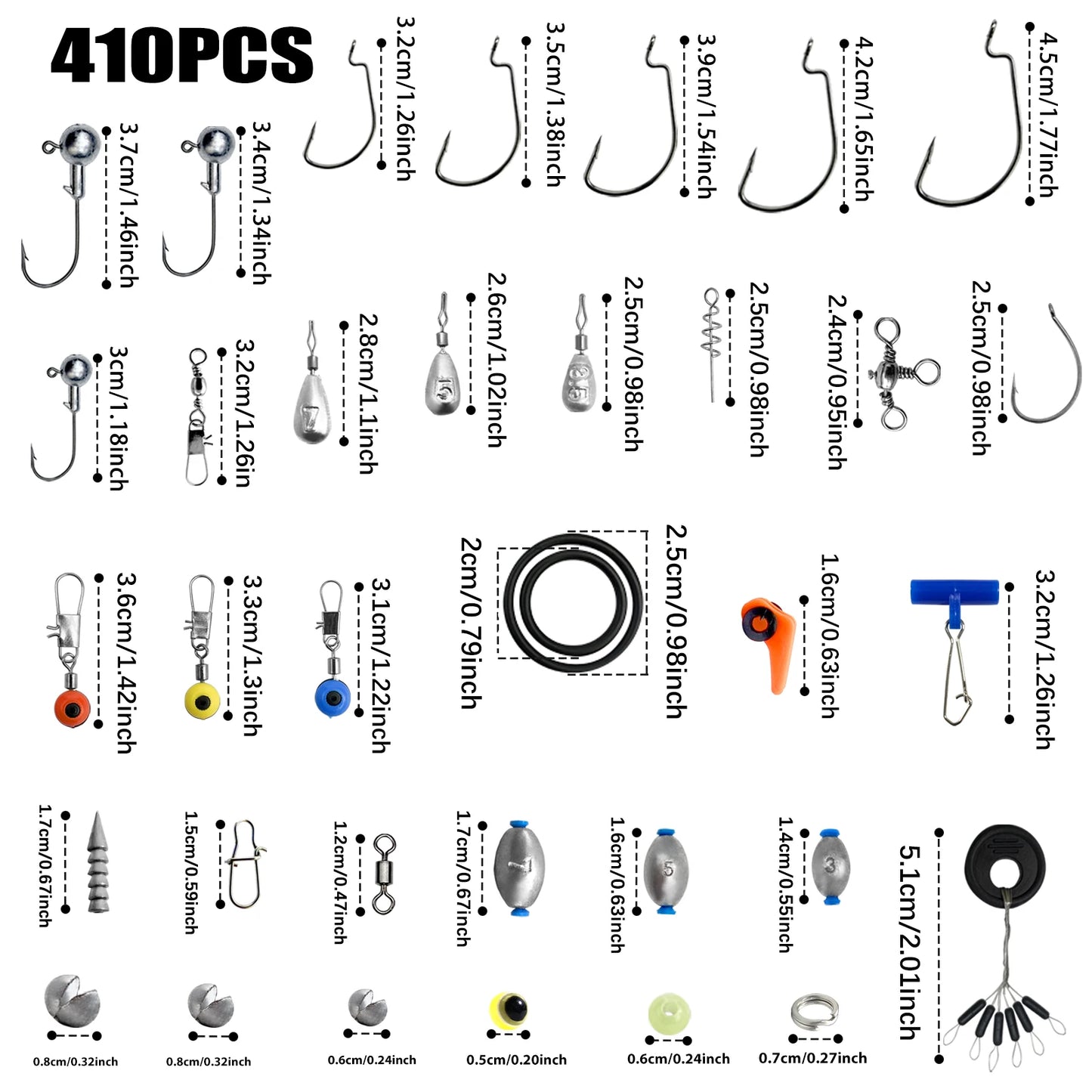 🎣 Premium 170–410PCS Professional Fishing Kit with Tackle Box – Hooks, Sinkers & Swivels for Bass, Trout & Saltwater Fishing