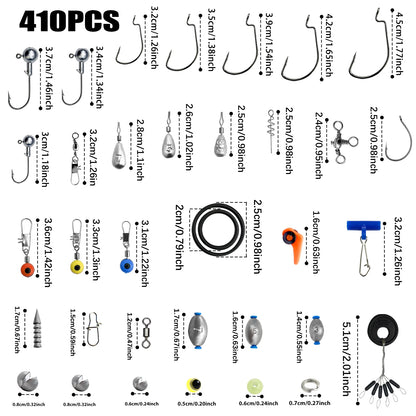 🎣 Premium 170–410PCS Professional Fishing Kit with Tackle Box – Hooks, Sinkers & Swivels for Bass, Trout & Saltwater Fishing