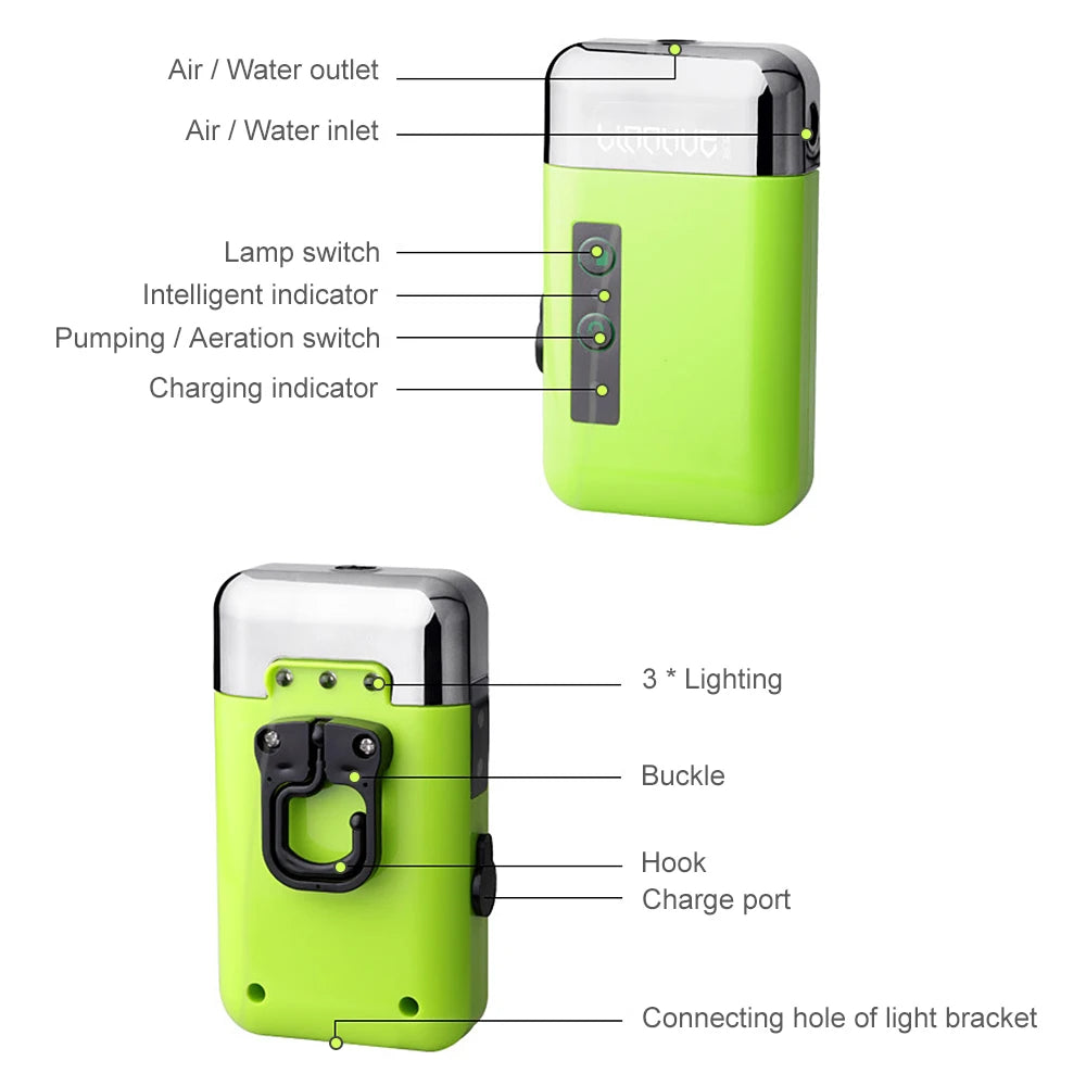 Portable 3-in-1 Mini Oxygen Pump with USB Charging & LED Lighting for Outdoor Fishing 🎣💡