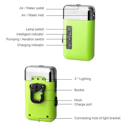 Portable 3-in-1 Mini Oxygen Pump with USB Charging & LED Lighting for Outdoor Fishing 🎣💡