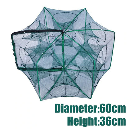 🦀 ProFold™ Foldable Nylon Fishing Trap Net – 6/8/10/12 Holes for Crayfish, Crab, Shrimp & More 🎣