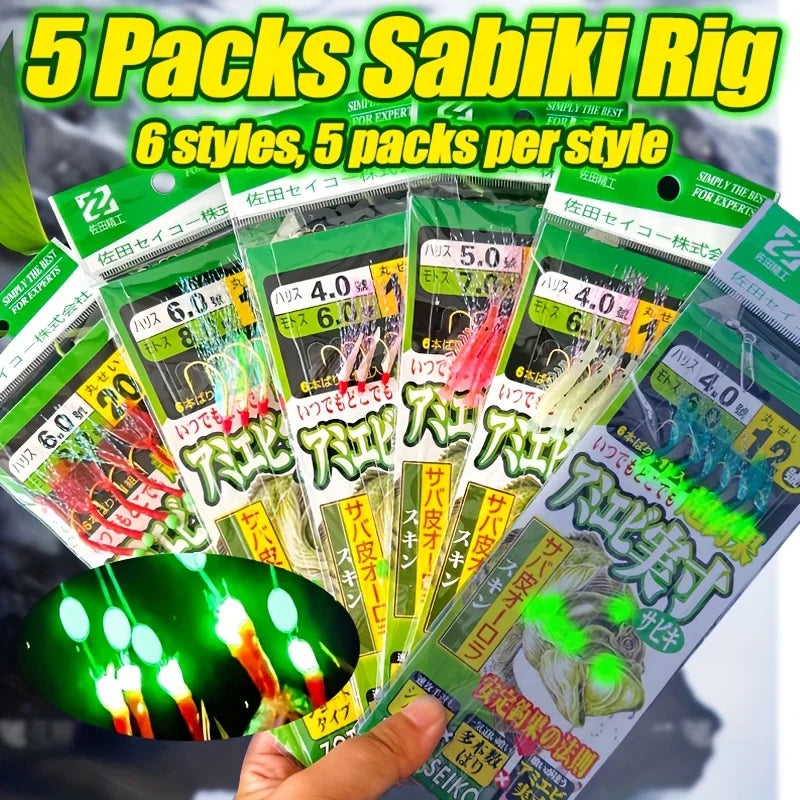 ๐ TAKBAS 5PCS Glow Sabiki Rigs โ Luminous Bait Rigs with Real Fish Ski ...