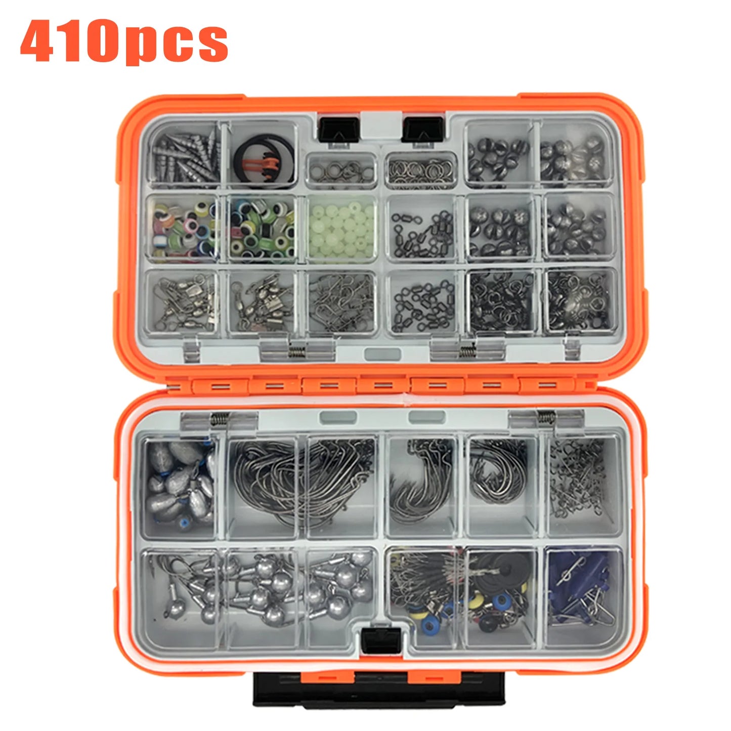 🎣 Premium 170–410PCS Professional Fishing Kit with Tackle Box – Hooks, Sinkers & Swivels for Bass, Trout & Saltwater Fishing