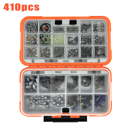 🎣 Premium 170–410PCS Professional Fishing Kit with Tackle Box – Hooks, Sinkers & Swivels for Bass, Trout & Saltwater Fishing