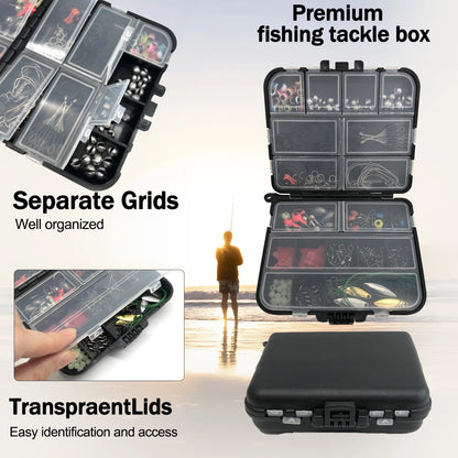 🎣 Premium 170–410PCS Professional Fishing Kit with Tackle Box – Hooks, Sinkers & Swivels for Bass, Trout & Saltwater Fishing