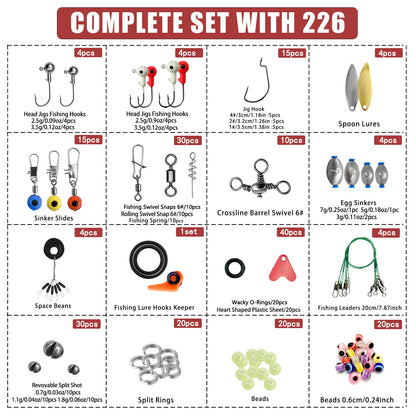 🎣 Premium 170–410PCS Professional Fishing Kit with Tackle Box – Hooks, Sinkers & Swivels for Bass, Trout & Saltwater Fishing