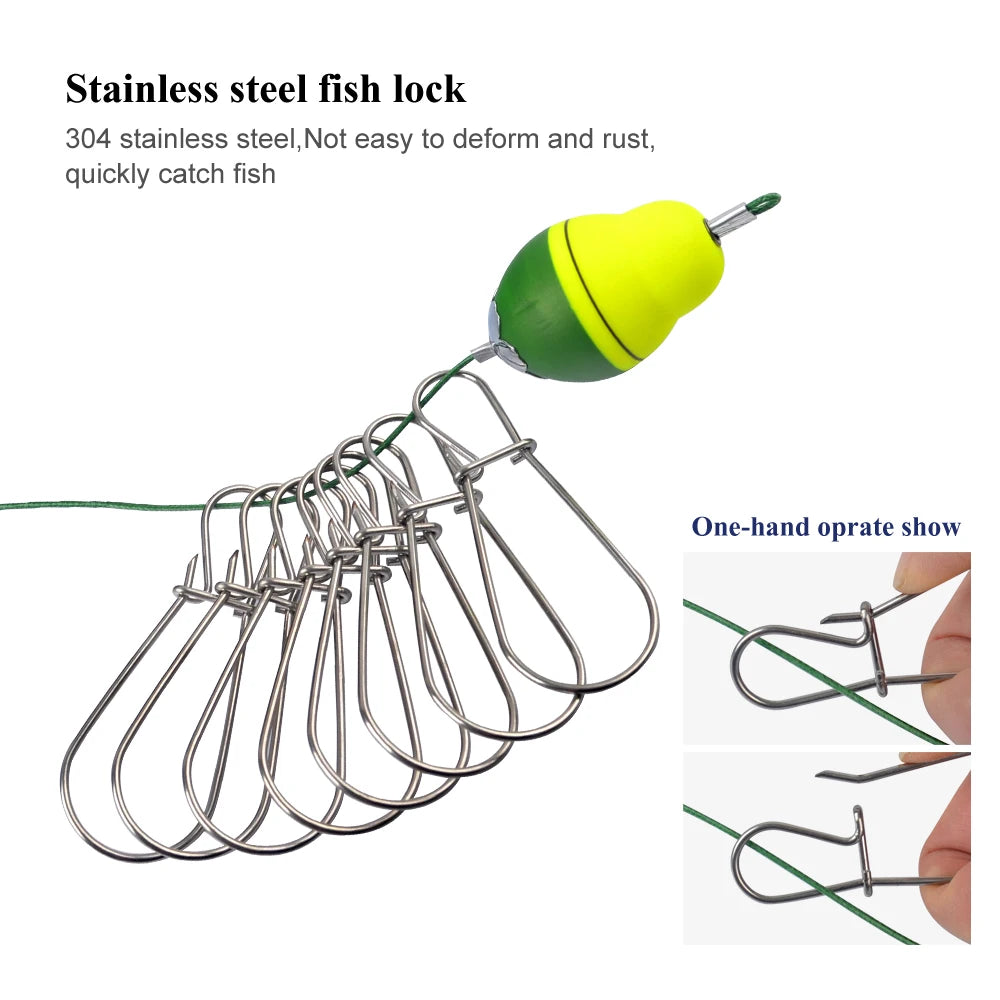 Fish Stringer Rope With Locks Premium Fishing Stringer – Stainless Steel Live Fish Lock with 8 Buckl ...