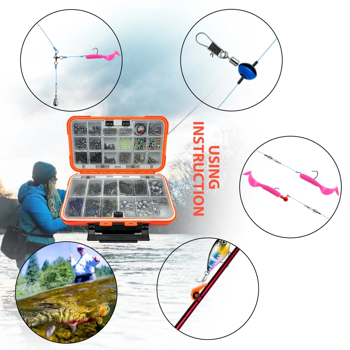 🎣 Premium 170–410PCS Professional Fishing Kit with Tackle Box – Hooks, Sinkers & Swivels for Bass, Trout & Saltwater Fishing