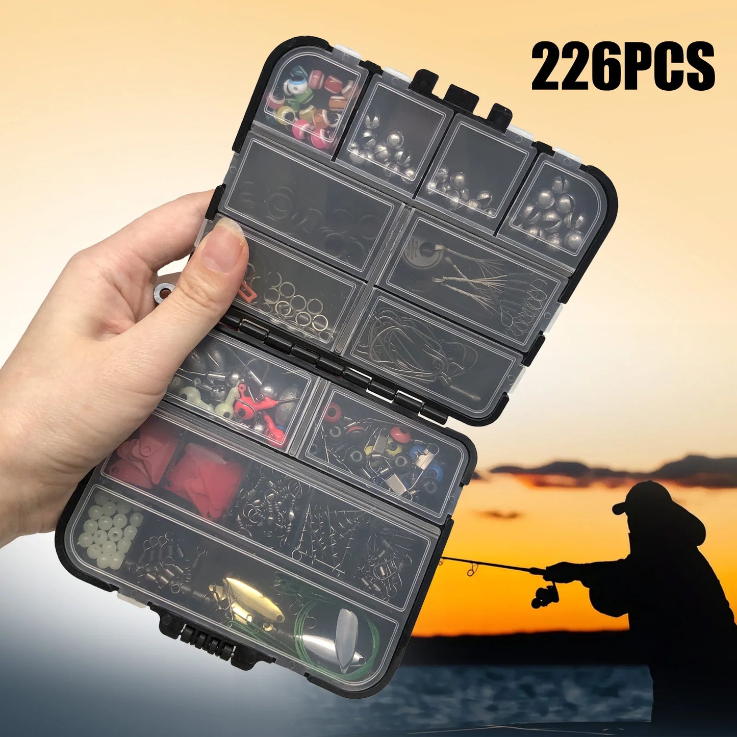 🎣 Premium 170–410PCS Professional Fishing Kit with Tackle Box – Hooks, Sinkers & Swivels for Bass, Trout & Saltwater Fishing