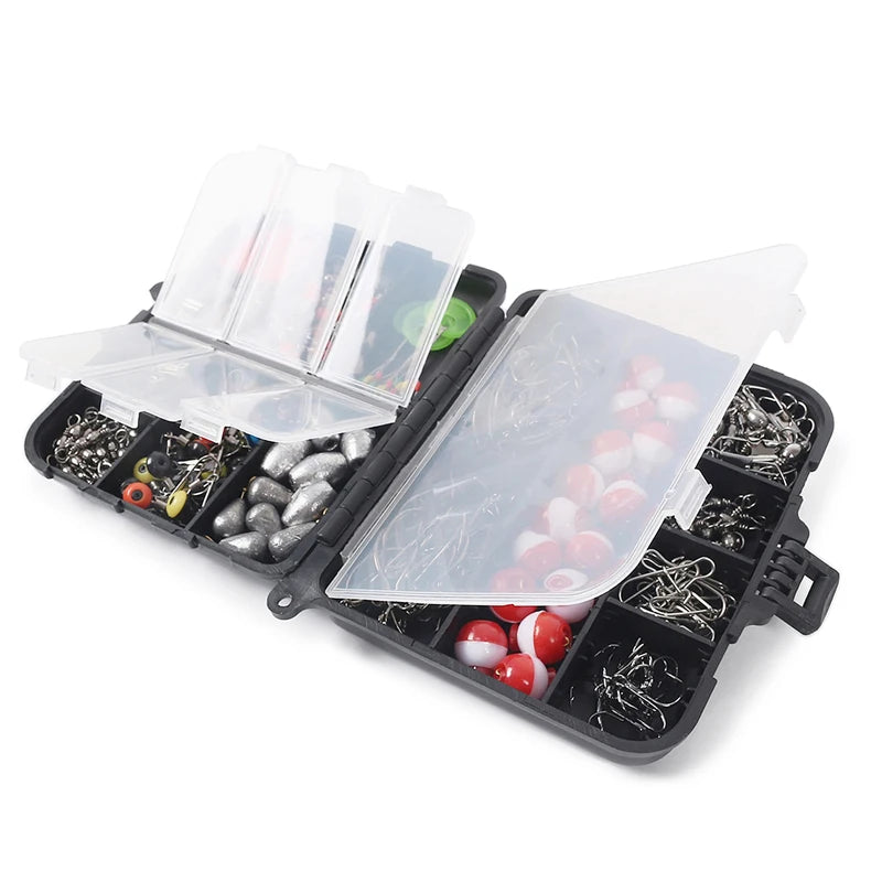 263PCS Professional Fishing Kit with Tackle Box & Multifunction Pliers – Hooks, Sinkers, Swivels & Weights for Freshwater & Saltwater Fishing
