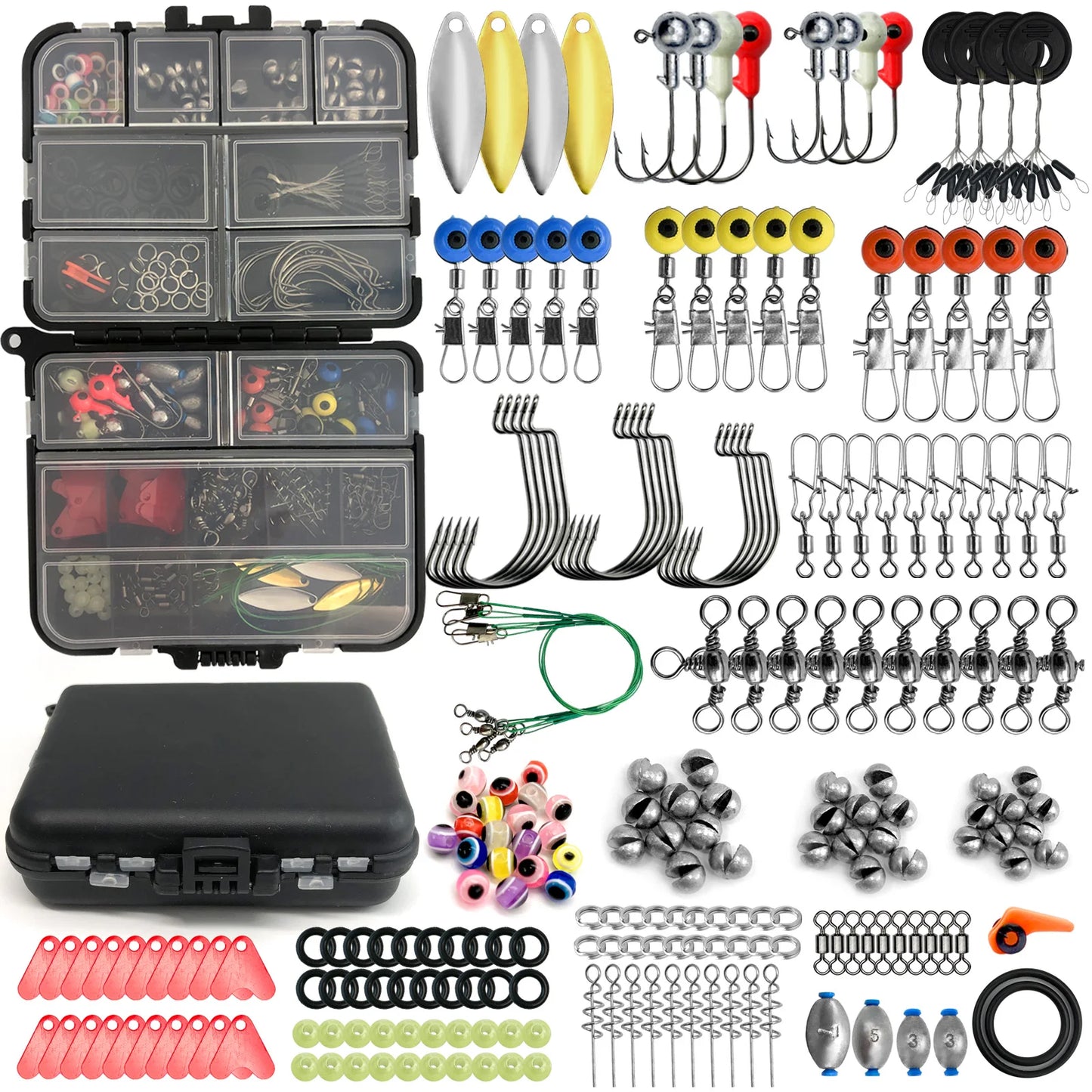 🎣 Premium 170–410PCS Professional Fishing Kit with Tackle Box – Hooks, Sinkers & Swivels for Bass, Trout & Saltwater Fishing