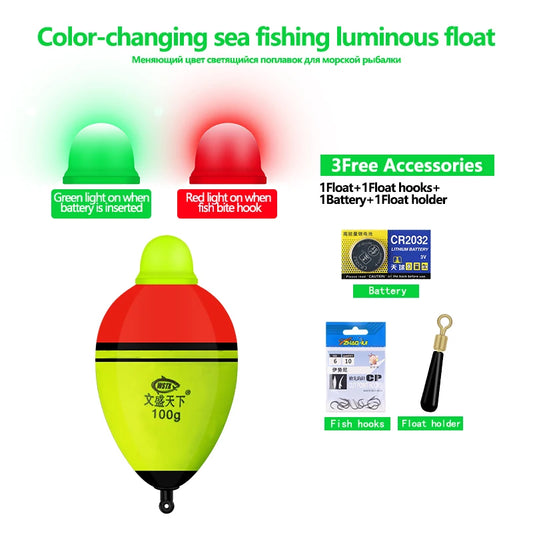 🎣 Smart EVA Rock Fishing Float Kit - High Sensitivity, Color-Changing Buoy with Gravity Sensor + Hooks & Float Seat