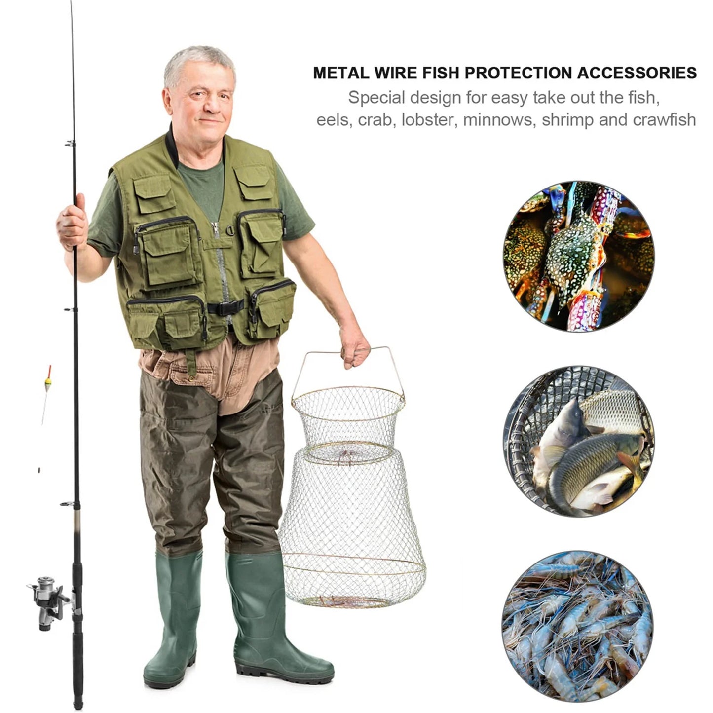 🦀🎣 Deluxe Crab Pot: Premium Folding Fishing Cage Net for Catching Eel, Lobster, Minnow, Shrimp & More