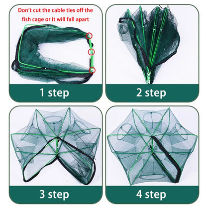 🦀 ProFold™ Foldable Nylon Fishing Trap Net – 6/8/10/12 Holes for Crayfish, Crab, Shrimp & More 🎣