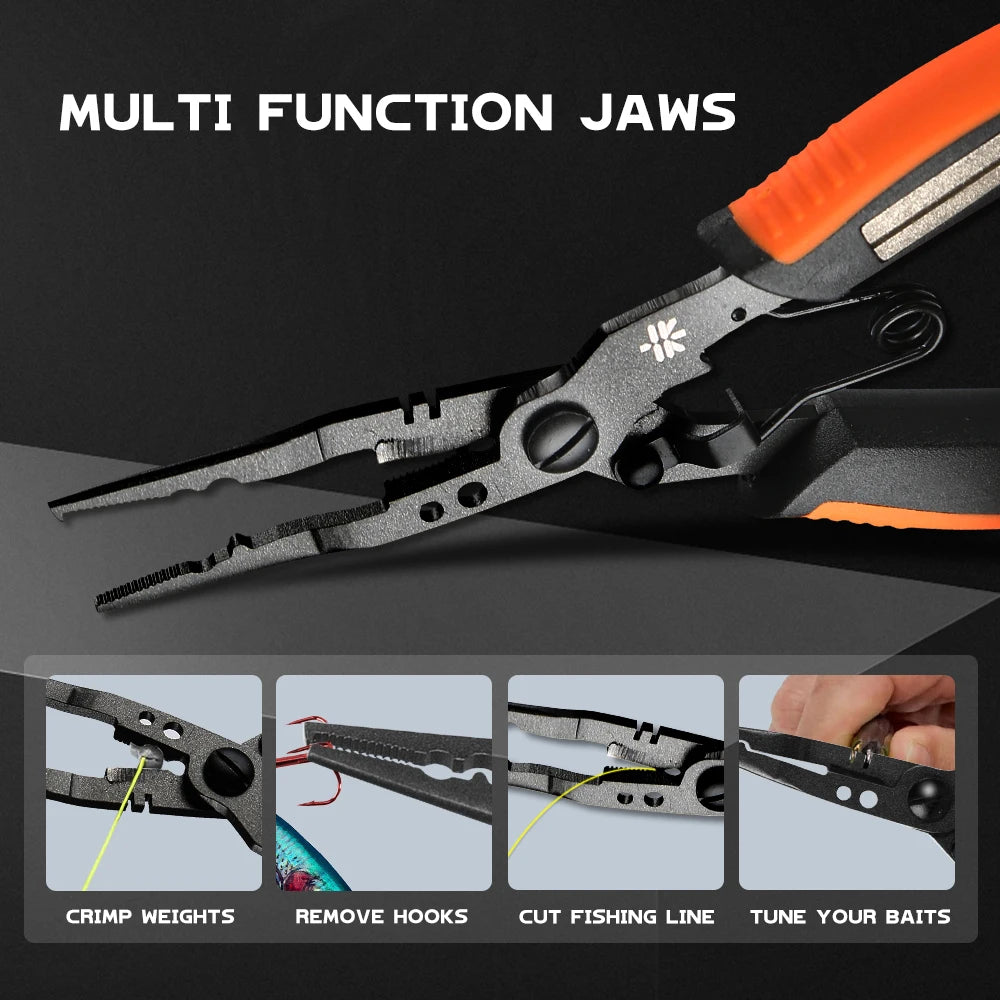 crimping fishing hooks Multifunction Fishing Pliers with Teflon Coating – Split Ring, Hook Re – Fishcampvietnam