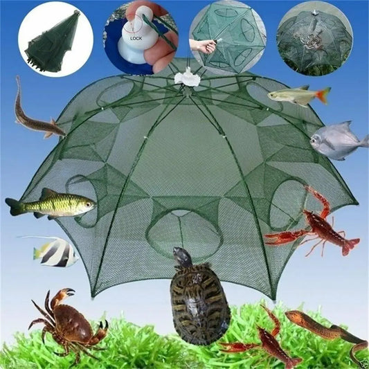 🐟24/20/16/12/10/8/6/4 Multi-Hole Portable Fishing Net Trap – Automatic Foldable Umbrella Fishing Net Bait Trap Shrimp & Fish Cage 🎣