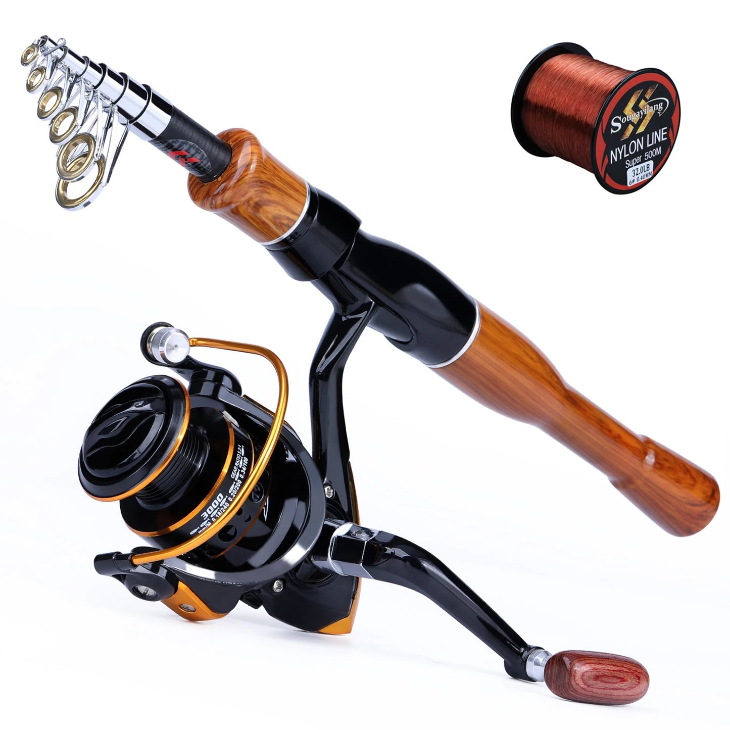 Telescopic Fishing Rod & Reel Combo – 1.6m Fiberglass Travel Rod with 3000 Spinning Reel, 13BB, 5.2:1 Gear Ratio & Fishing Line